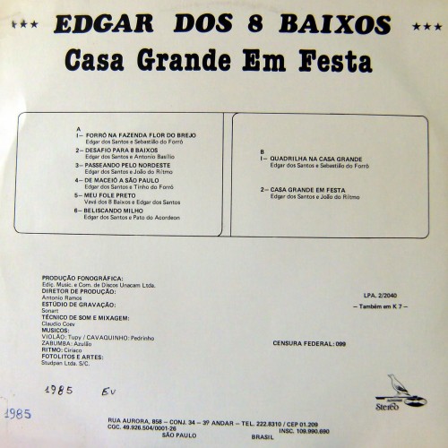 Casa Grande em Festa - verso