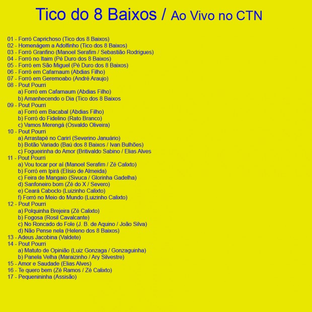 Tico dos 8 Baixos ao Vivo - faixas